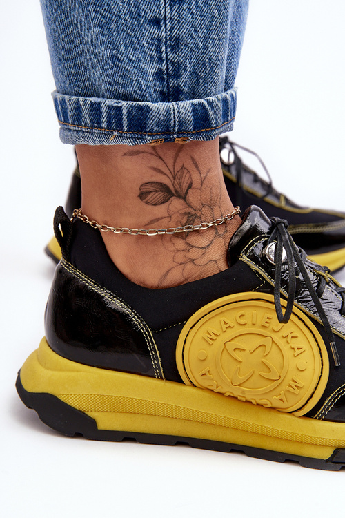 Dámske kožené športové topánky Maciejka 06295-01 Čierna a žltá
