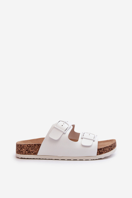 Dámske Sandále Na Korkovej Platforme S Sponami Biele Klínové