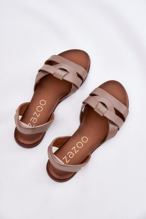 Zazoo 40185 Pohodlné Kožené Nazúvacie Sandále Tmavo Béžové