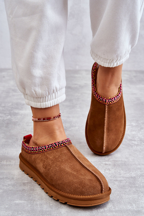 Semišové dámské pantofle s velbloudí kožešinou Buffie