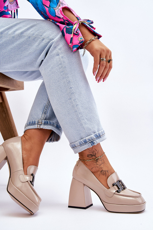 Kožené Lodičky Na Masivních Podpatcích Béžove Maximo