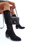 Suede Low -Heeled Cowboy Boots Black Lunah