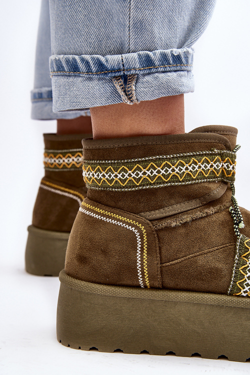 Dámské sněhové boty na tlusté podrážce se šněrováním, zelené Milson