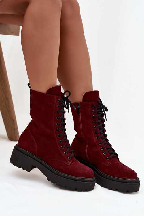 Dámske pracovné čižmy z pravého nubuku s vyhrievaním Zazoo 4213 bordové