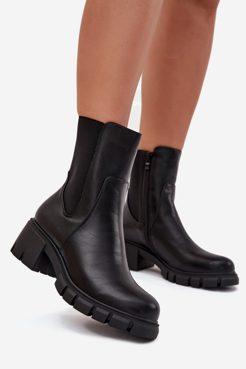 Dámske Poltopánky Na Bloku Eko Koža Čierne Kyra