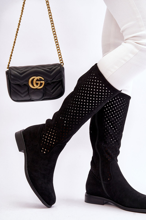 Dámske semišové topánky Openwork pred kolenom Čierne Savannah