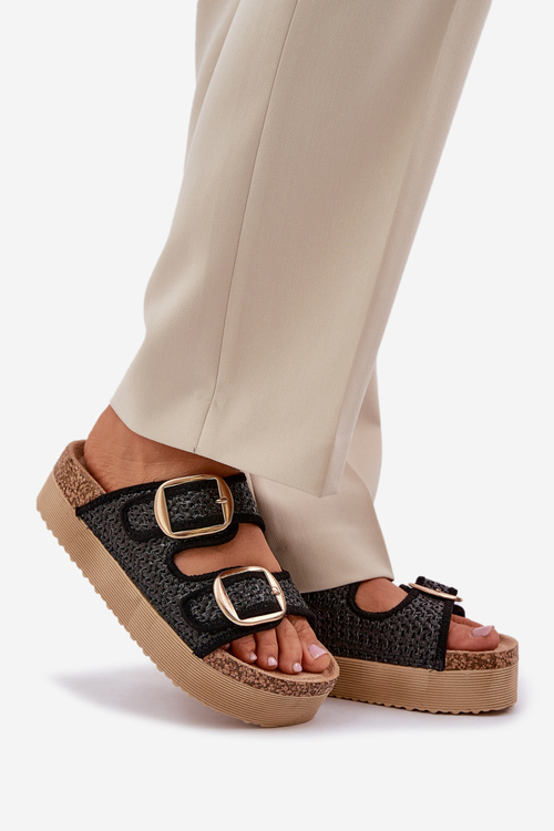 Sandály S Pletením A Sponami Na Masivní Platformě Černé Aralissea