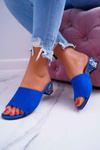 Elegantné ženské flip -flops na semišovom bloku Cornflower