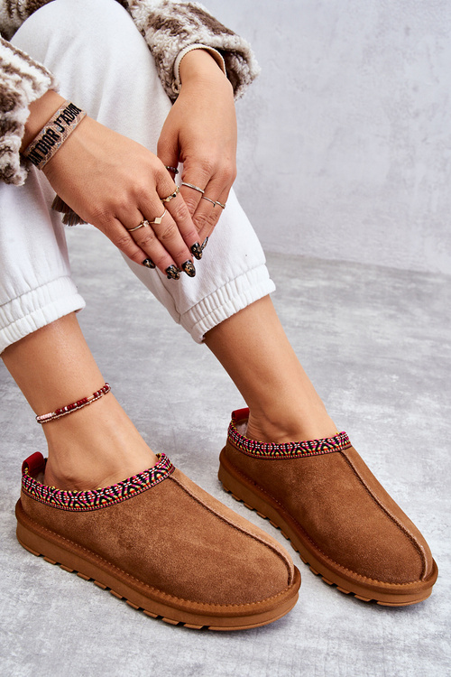 Dámska semišová papie s ťavou ťavou kožušinou