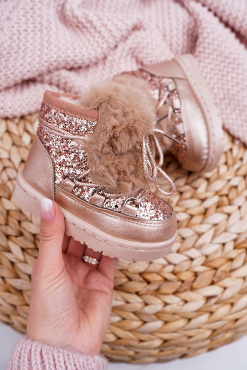 Detské topánky Snehové topánky s kožušinovou šampanskou Minnie Mouse