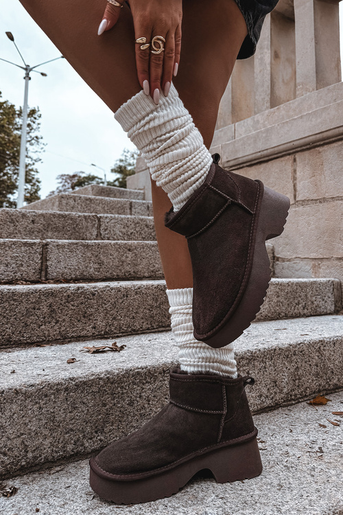 Dámske snehule z prírodného semišu vyhriate kožušinkou čokoládové Milora