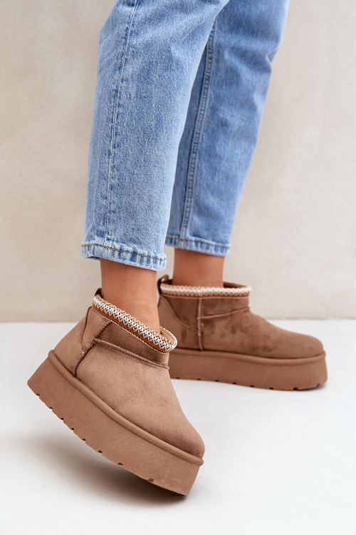 Snehové čižmy na platforme s ozdobným vyšívaním svetlo béžové Heslania