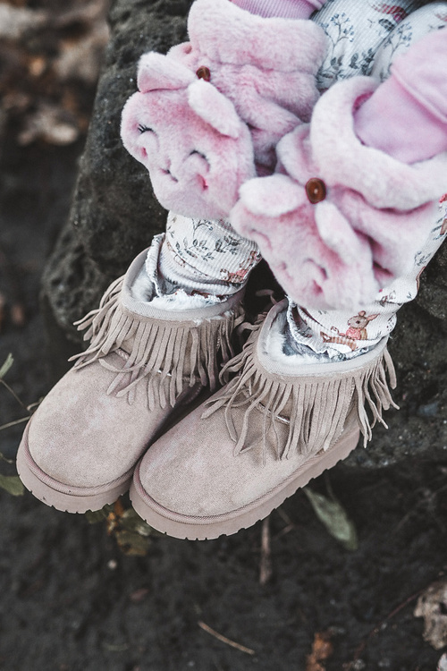 Ocieplené Botky Sněžky Dětské Se Zdobnými Frézami Bežové Nimia