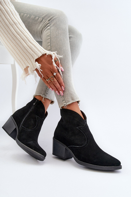 Zamšové westernové čižmy na zips D&A SN622-29 Čierne