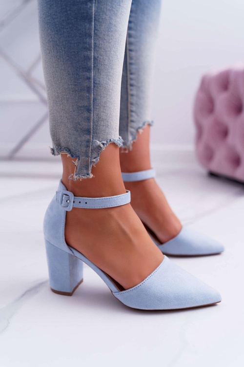Dámské Lodičky Na Podpatku Semišové Světle modré MadamStyle