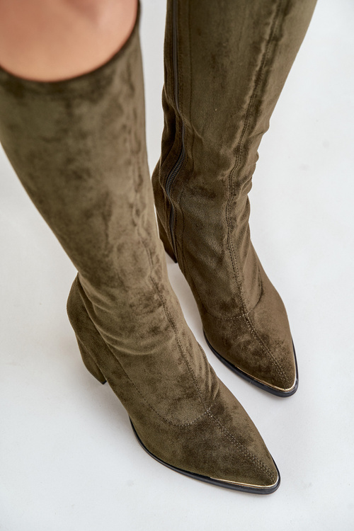 Eko Semišové Kozačky Na Klínovém Podpatku Tmavozelené Batirae