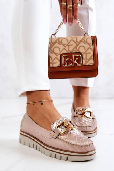 Dámske kožené mokasíry na platforme Beige Venesia