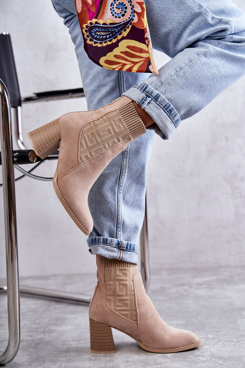 Dámske semišové topánky s ponožkami béžové montety