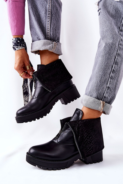 Kožené Boty Na Podpatku Černé Challonte