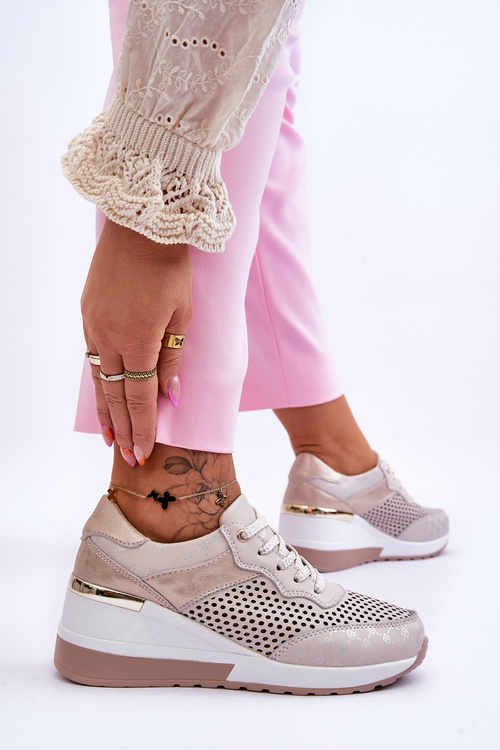 Dámské kožené prolamované tenisky světle béžové Virginia