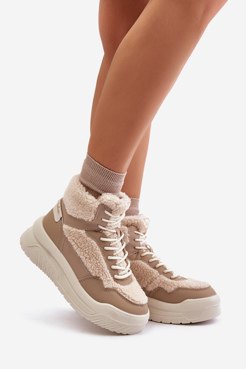 Dámské sneakersy na platformě s kožíškem typu beránek Lee Cooper LCJ-24-47-3145 Černé