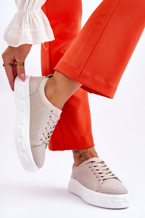 Kožené Sportovní Boty Na Robustní Platformě Béžové Montigo