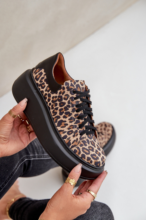 Kožené tenisky na platformě s leopardím vzorem Zazoo 3346 hnědo-černé