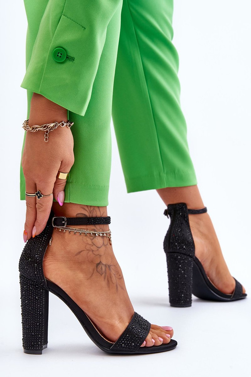 Dámské sandály na vysokém podpatku se zirkony Černé Idealistic