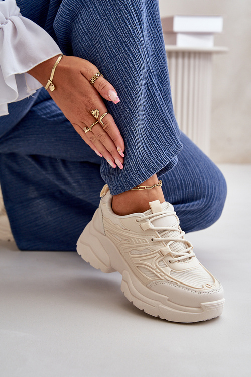 Dámské Sportovní Boty Sneakersy Na Masivní Podešvi Světle Béžové Lerista