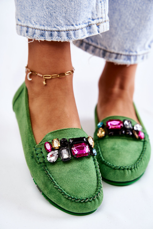 Dámské semišové mokasíny se zdobením zelené Janetta