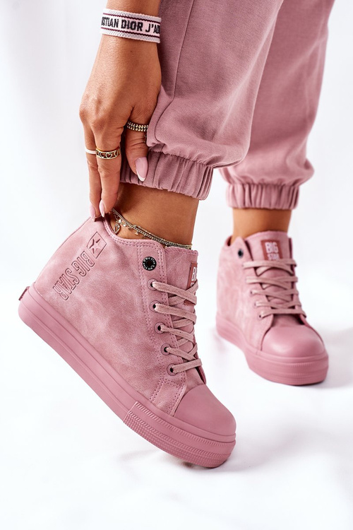 Kožené klinové tenisky veľká hviezda II274092 ružová