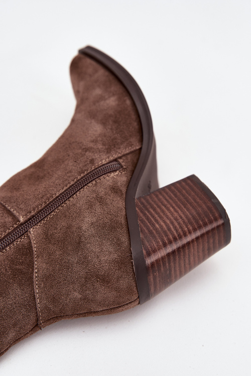 Semišové Kozačky Na Podpatku Se Zipem Hnědé Lissara