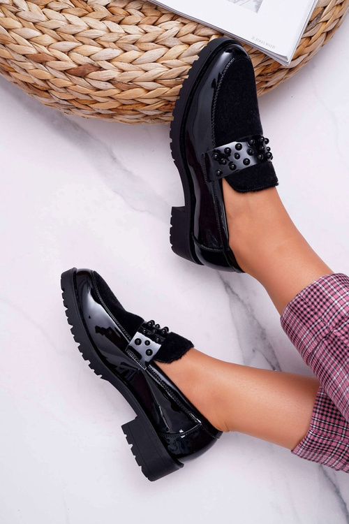 Dámské Polobotky Slip On Lakované Černé Delicious