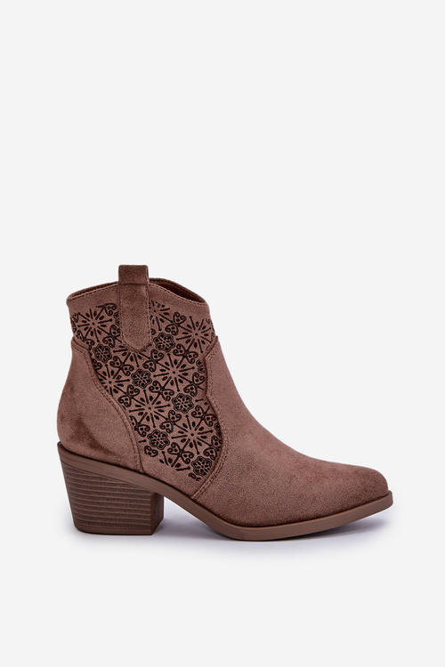 Děrované Kovbojské Boty Na Zip Eko Semišové Hnědé S.Barski HY42-944