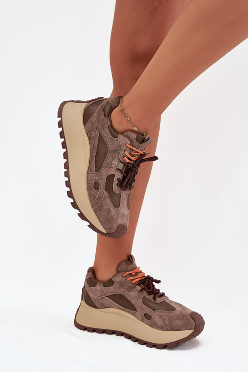 Kožené sneakersy na platformě dámské Big Star SS274627 HI-POLY SYSTEM béžové