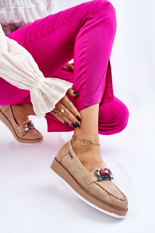 Dámske mokasíny na platforme s béžovými dekoráciami Adlyn