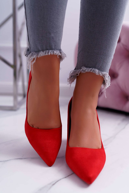 Dámské Semišové Lodičky Na Podpatku červené Neshka