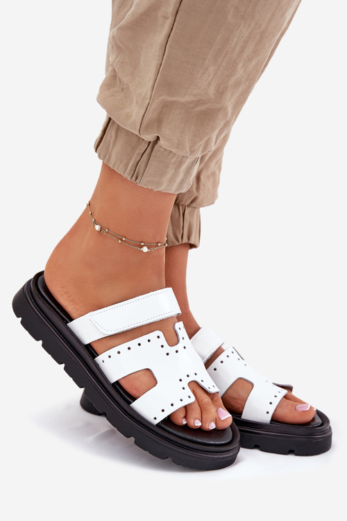 Lakované Dámske Sandále Z Prírodnej Kože Na Platforme Biele Zazoo 40440