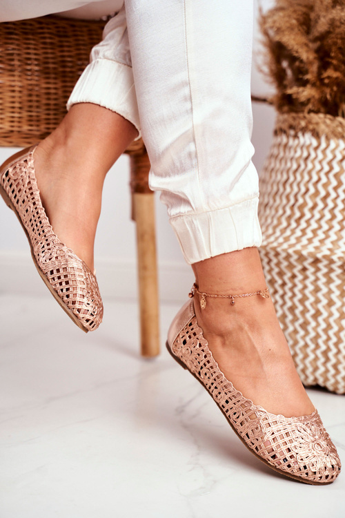 Lu Boo Dámske baleríny Pink Openwork Gold Braid Fors