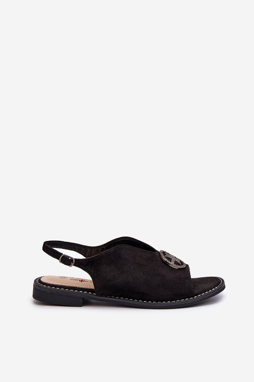 Dámské sandály s zlatým ozdobou eko semišové S.Barski KV27-059 hnědé