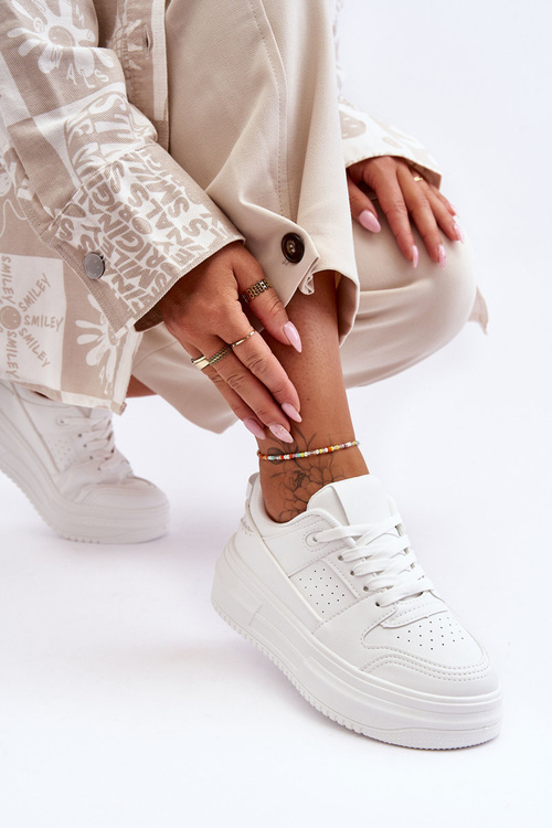 Dámské kožené sportovní boty na masivní platformě bílé Belisso