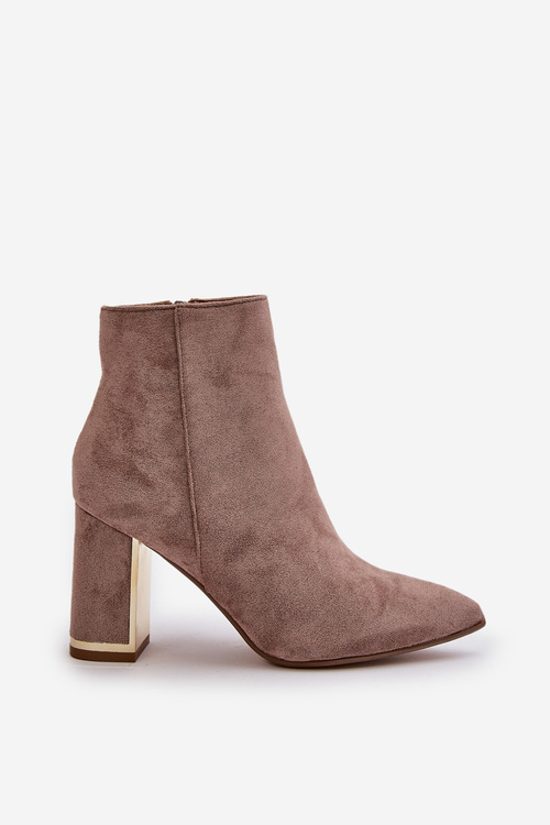 Dámské botky na podpatku se zipem zateplené eko semišové béžové Mevair