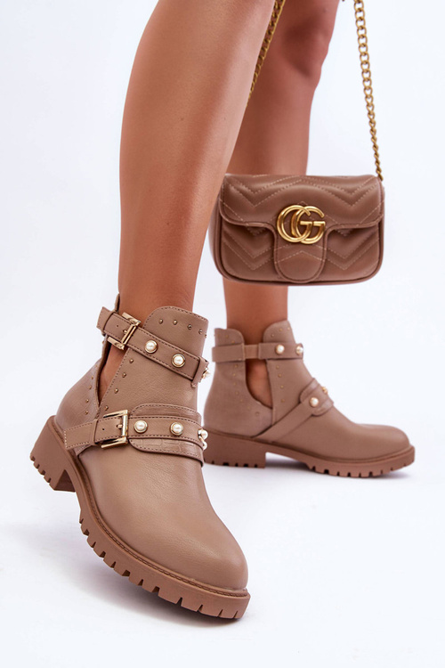 Dámské Trapery Botky s Perlami Bežová Klarisa