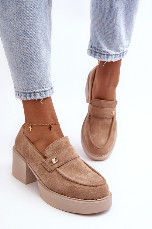 Dámské semišové polobotky na podpatku Bežové Afnira