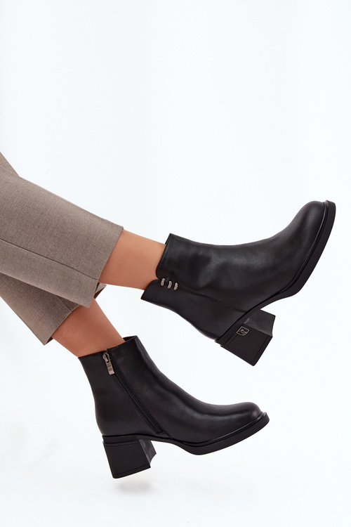 Kožené Zateplené Dámske Čižmy na Päti Vinceza 91159 Čierne