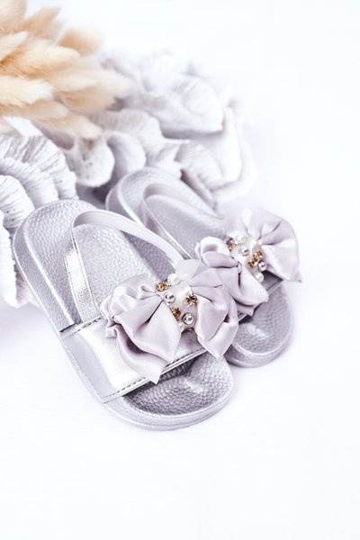 Detské gumové žabky s lukom strieborný senari