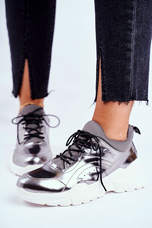 Kožené Sportovní Obuv Sneakers GOE GG2N3040 Stříbrné