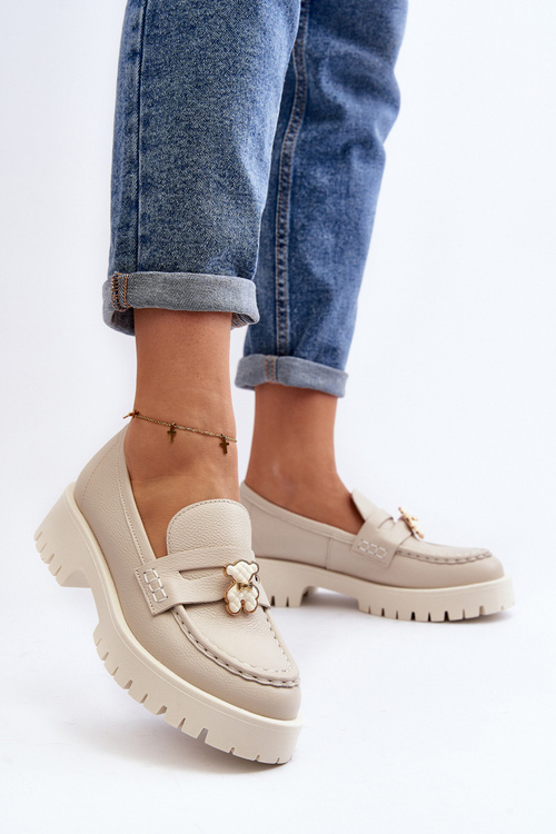 Kožené poltopánky mokasíny s medveďom CheBello 4291 svetlo béžové