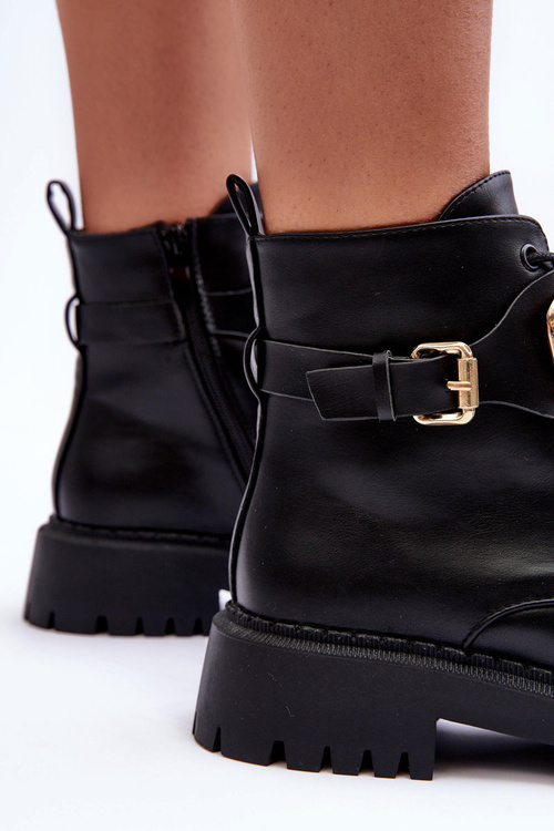 Modní Botky Workery s Ozdobou Černá Ollia