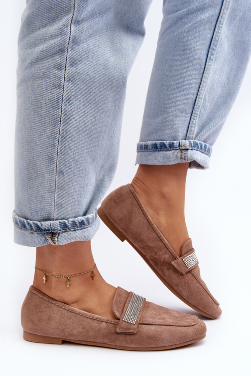 Dámske svetlo -Brown ralrika Moccasins so zirkónmi